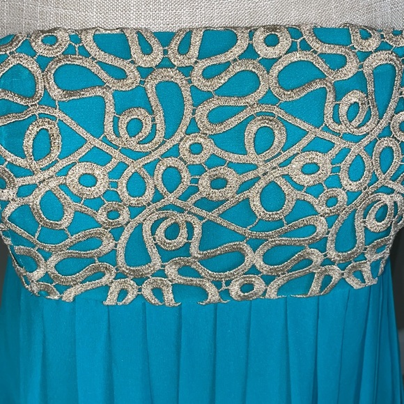 Lilly Pulitzer Aqua strapless dress. Pleated dress with gold accents on the top - Picture 7 of 8